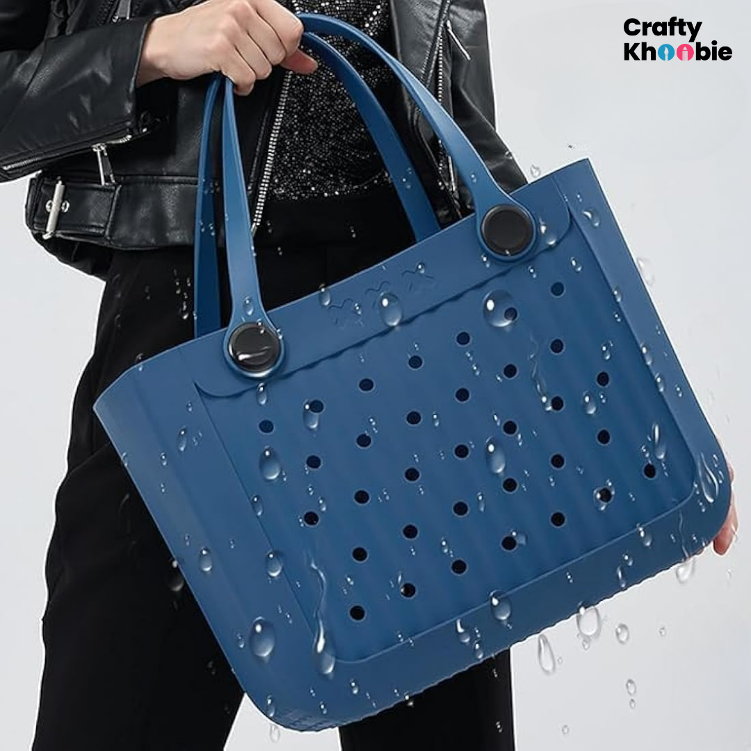 Waterproof EVA Beach Tote Bag, Large Washable Rubber Travel Handbags for Sports Travel Outdoor Anti-Tip Bag Gift for Women