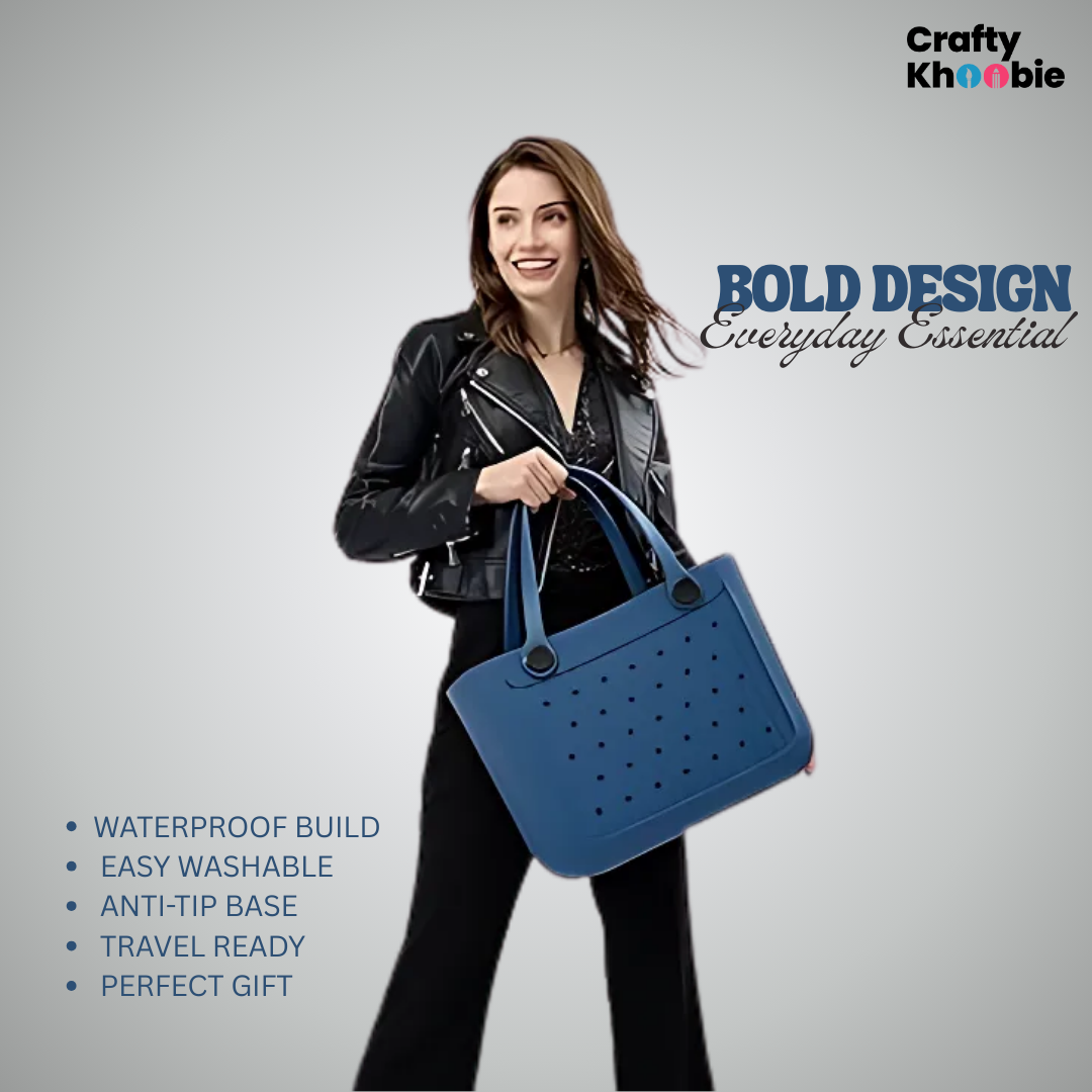 Waterproof EVA Beach Tote Bag, Large Washable Rubber Travel Handbags for Sports Travel Outdoor Anti-Tip Bag Gift for Women