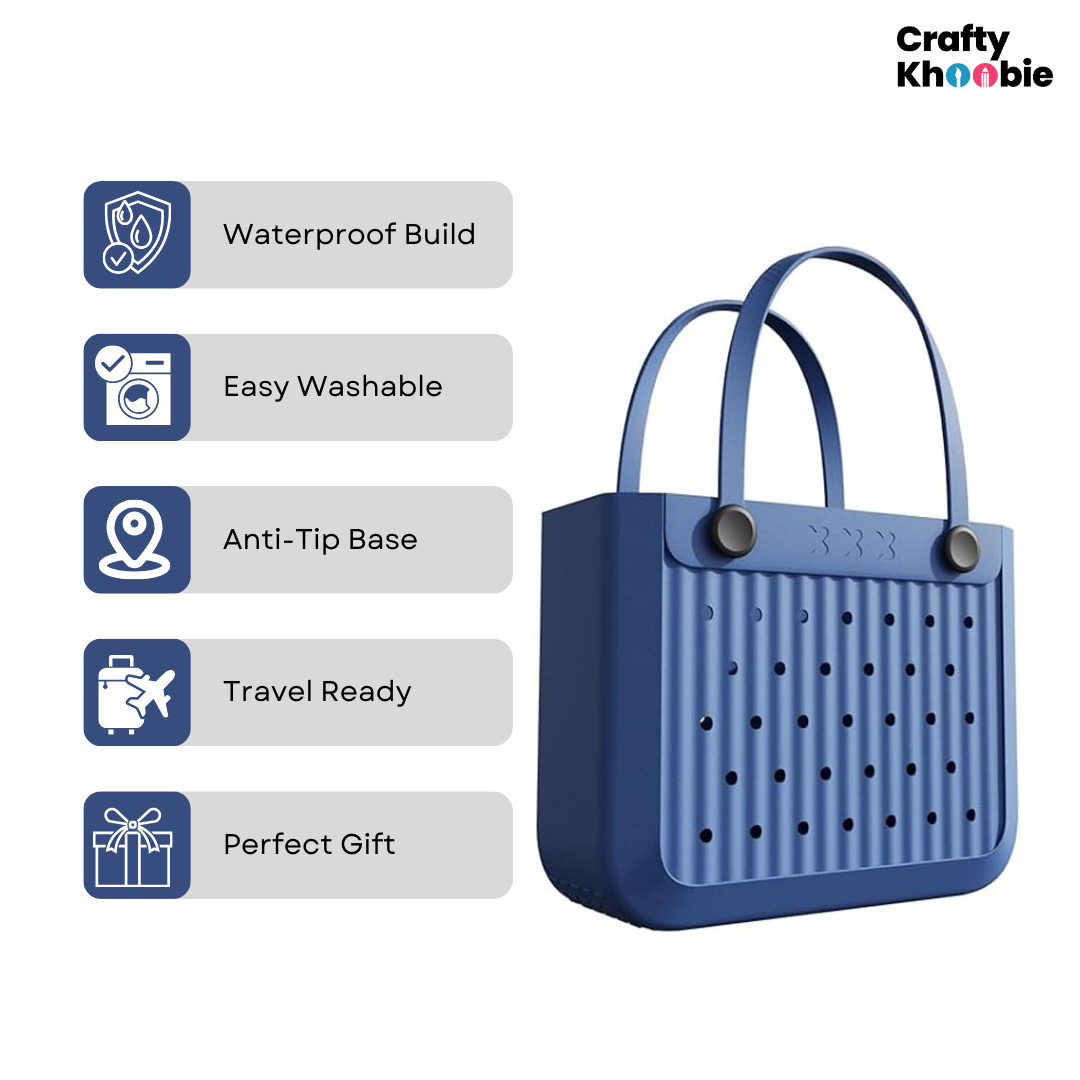 Waterproof EVA Beach Tote Bag, Large Washable Rubber Travel Handbags for Sports Travel Outdoor Anti-Tip Bag Gift for Women