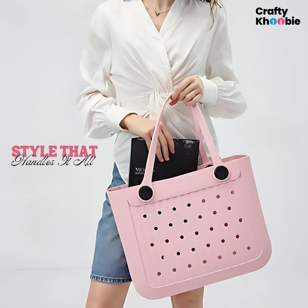 Waterproof EVA Beach Tote Bag, Large Washable Rubber Travel Handbags for Sports Travel Outdoor Anti-Tip Bag Gift for Women