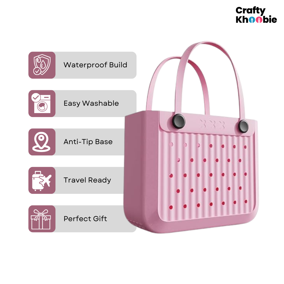 Waterproof EVA Beach Tote Bag, Large Washable Rubber Travel Handbags for Sports Travel Outdoor Anti-Tip Bag Gift for Women