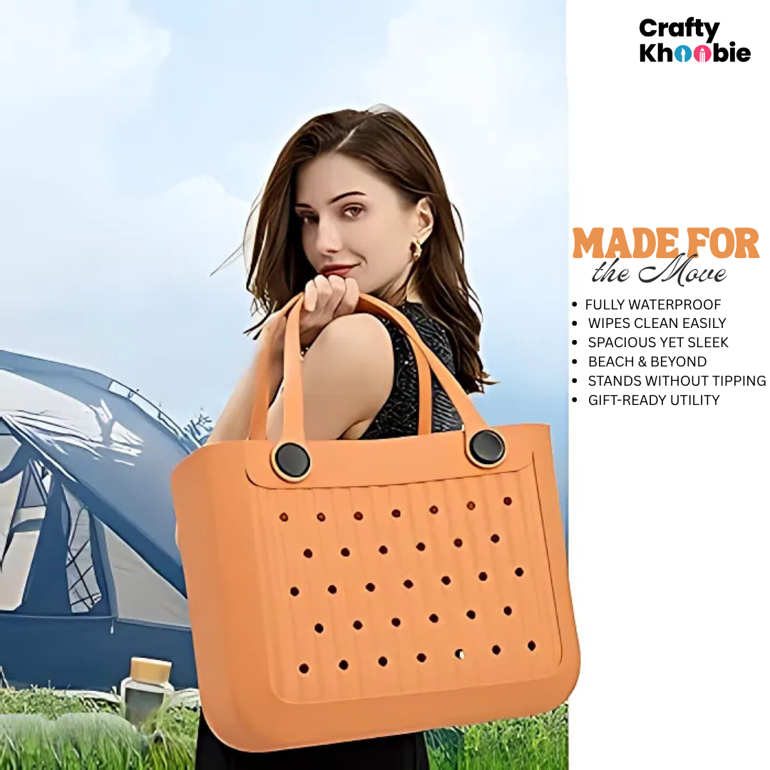 Waterproof EVA Beach Tote Bag, Large Washable Rubber Travel Handbags for Sports Travel Outdoor Anti-Tip Bag Gift for Women