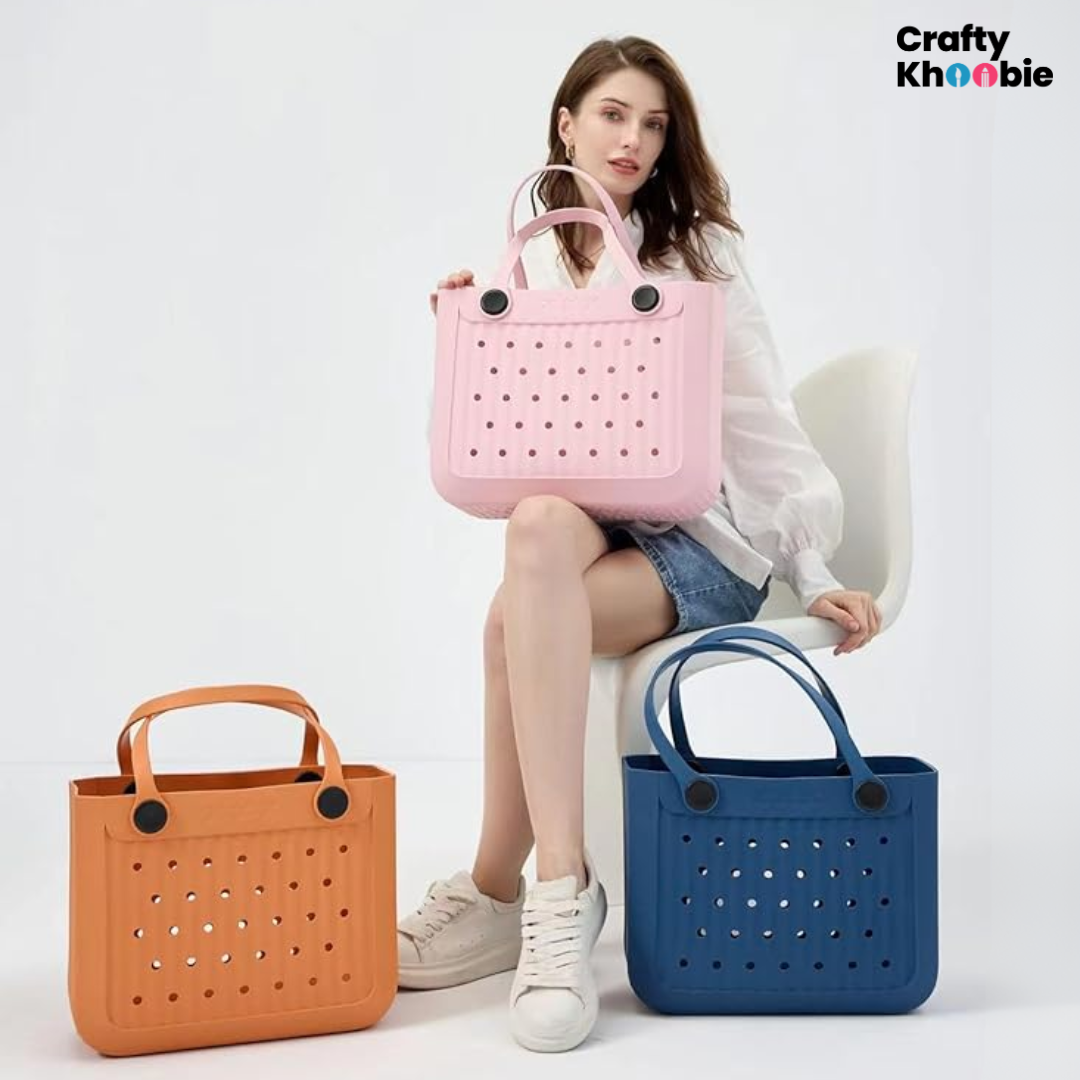 Waterproof EVA Beach Tote Bag, Large Washable Rubber Travel Handbags for Sports Travel Outdoor Anti-Tip Bag Gift for Women