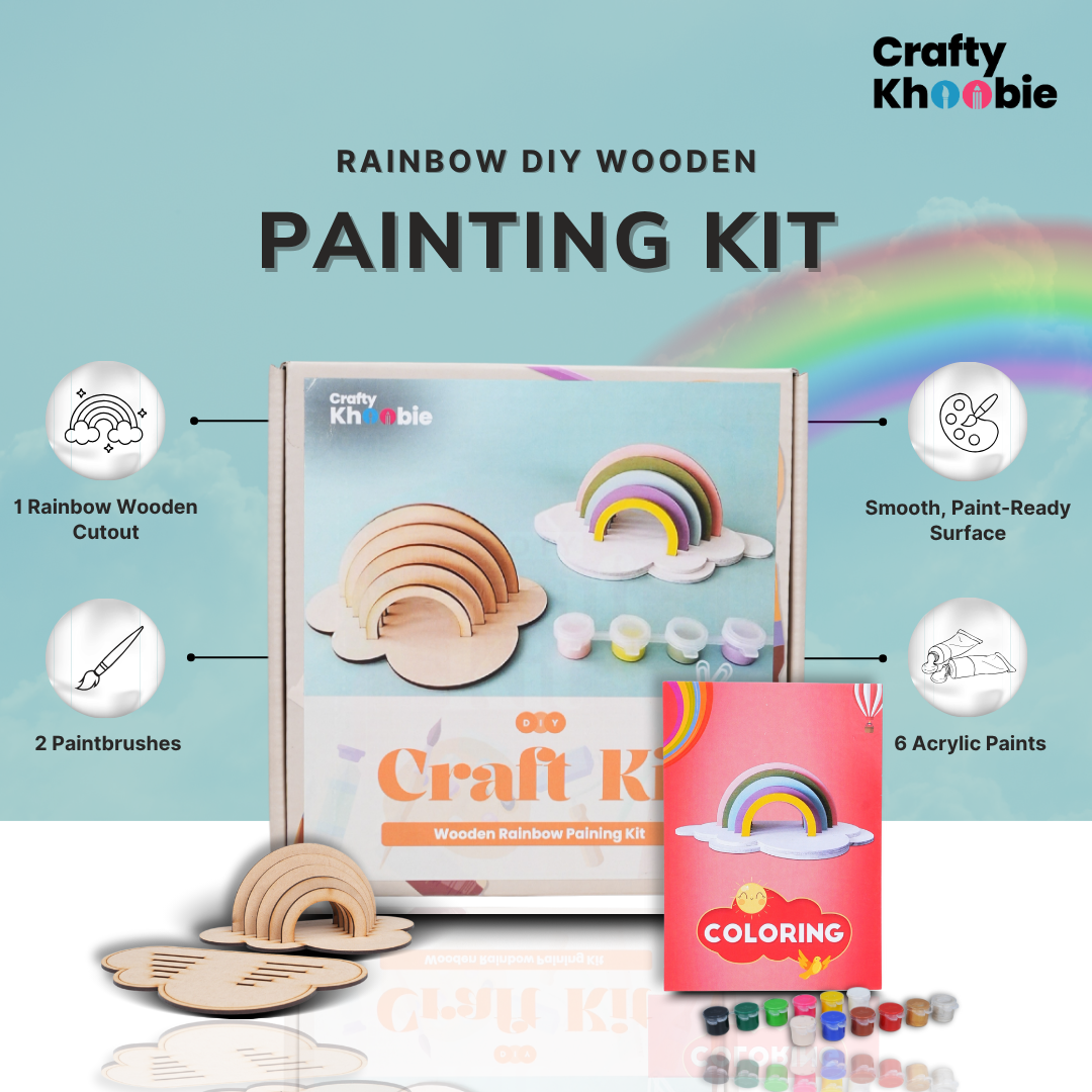 DIY Paint Kit for Kids | Rainbow Wooden Cutouts | Craft kit for girls 6-12