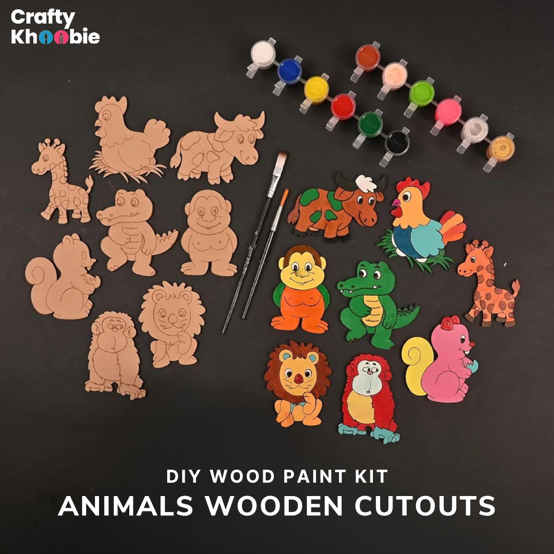 DIY Painting Art Kit Animals Wooden Cutouts Set for Kids | Animals Wooden Cutouts | Birthday Gift | DIY Paint Kit