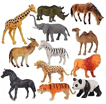 Toys 12 Pcs Realistic Jungle Animal Figurines, Safari Animals Figures Toys Cake Topper Rubber African Wild Zoo Animals Playset Party Supplies for Kids Toddlers