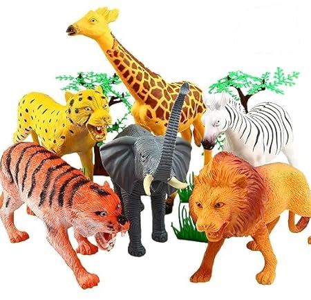 Toys 12 Pcs Realistic Jungle Animal Figurines, Safari Animals Figures Toys Cake Topper Rubber African Wild Zoo Animals Playset Party Supplies for Kids Toddlers