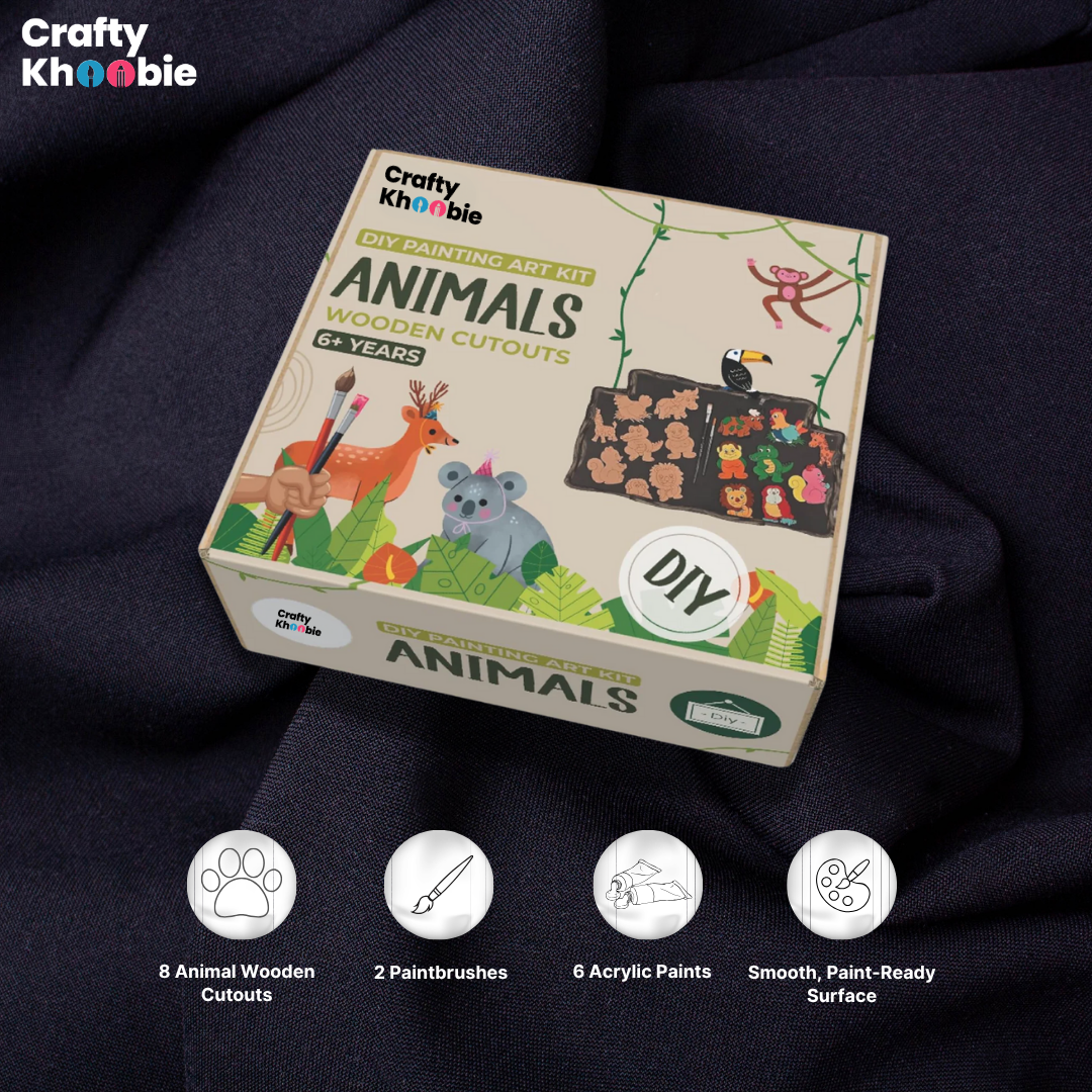 DIY Painting Art Kit Animals Wooden Cutouts Set for Kids | Animals Wooden Cutouts | Birthday Gift | DIY Paint Kit