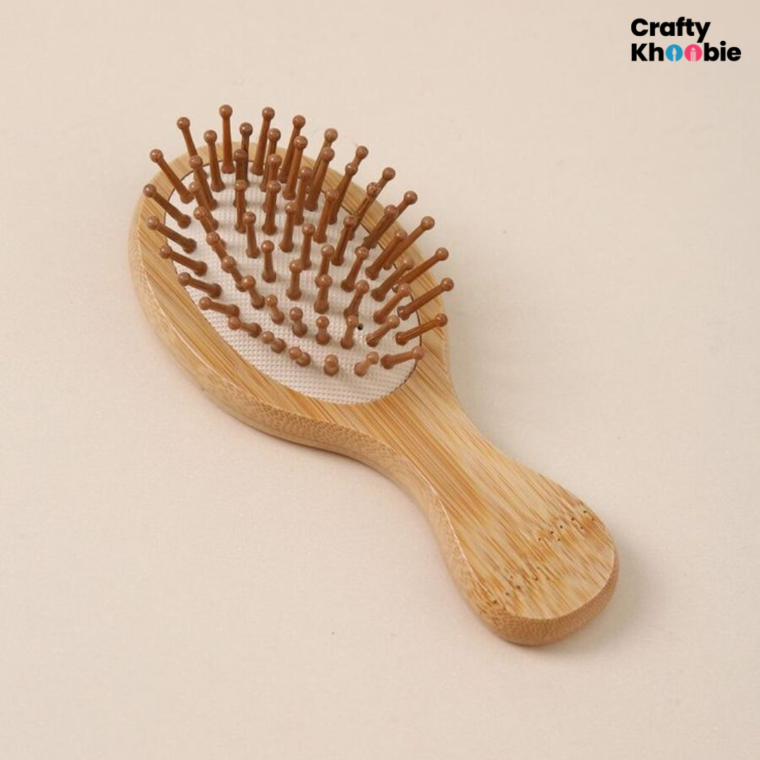 Bamboo Hair Brush with bamboo bristles | Wooden Hair-Brush for Women & Men | Mini Travel Size Wooden Brush | Small Hairbrush for Women | Paddle Brush Paddle Brush