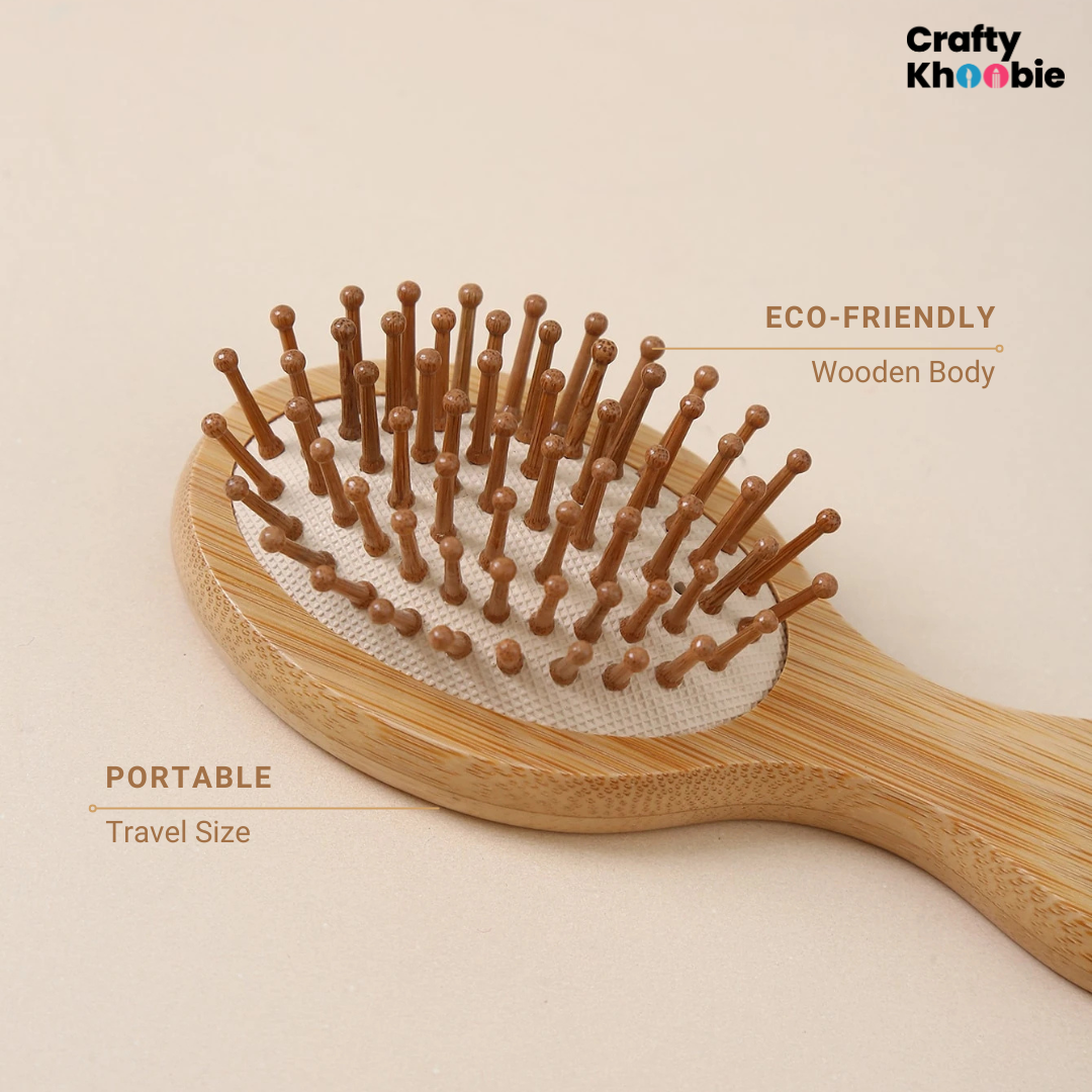Bamboo Hair Brush with bamboo bristles | Wooden Hair-Brush for Women & Men | Mini Travel Size Wooden Brush | Small Hairbrush for Women | Paddle Brush Paddle Brush