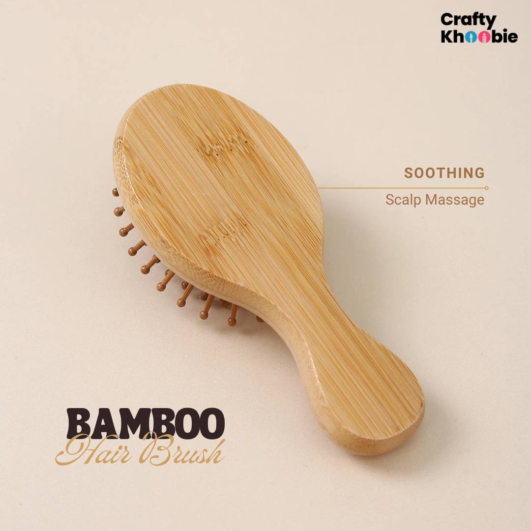 Bamboo Hair Brush with bamboo bristles | Wooden Hair-Brush for Women & Men | Mini Travel Size Wooden Brush | Small Hairbrush for Women | Paddle Brush Paddle Brush