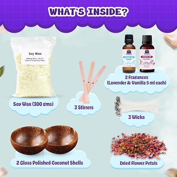 Candle Making in Coconut Shells DIY Kit (Premium) | Aroma Soyawax Candle Making Kit | Natural Coconut Shells and Frangances | Beginner Friendly | Diwali, Home Decor, Birthday Gift |