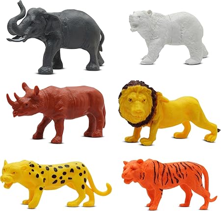 Wild Animal Toy Play Set for Kids, Realistic Action Figure Playset of 6 Pcs for Boys and Girls, Zoo Forest Animal Elephant, Bear, Rhinoceros, Tiger, Lion, Leopard for Children