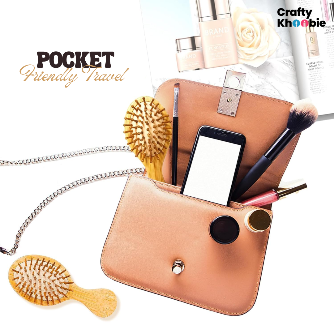 Bamboo Hair Brush with bamboo bristles | Wooden Hair-Brush for Women & Men | Mini Travel Size Wooden Brush | Small Hairbrush for Women | Paddle Brush Paddle Brush