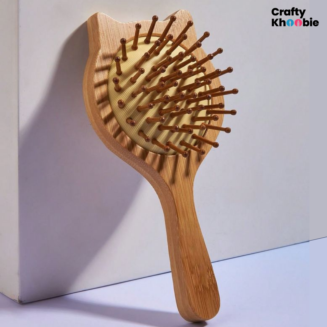 Mini Travel Hair Brush, Natural Wooden Paddle Hairbrush for Long Short Curly Thick Thin Hair for Men Women Kids Massaging Scalp Reducing Tangle & Hair Breakage Promoting Hair Growth (Cat Shape Hair Brush)