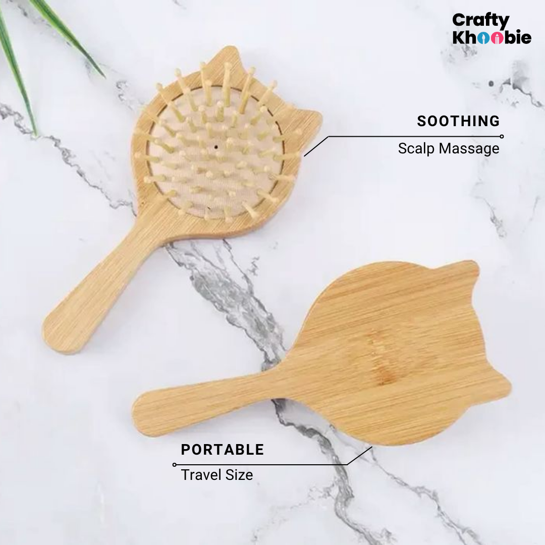 Mini Travel Hair Brush, Natural Wooden Paddle Hairbrush for Long Short Curly Thick Thin Hair for Men Women Kids Massaging Scalp Reducing Tangle & Hair Breakage Promoting Hair Growth (Cat Shape Hair Brush)