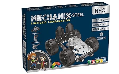 Mechanix Steel Neo Engineering System for Creative Kids STEAM Education, Building and Construction Toy for Boys and Girls Age 7+ Years - Models: 6 Pieces: 90