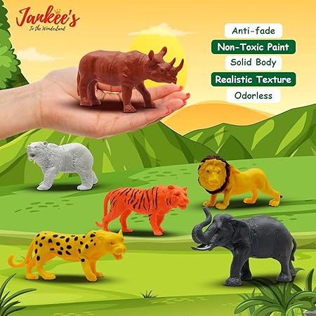 Wild Animal Toy Play Set for Kids, Realistic Action Figure Playset of 6 Pcs for Boys and Girls, Zoo Forest Animal Elephant, Bear, Rhinoceros, Tiger, Lion, Leopard for Children