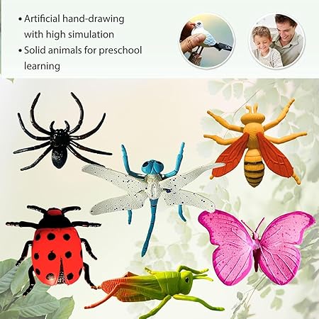 Bug Toy Figures, Educational Insect Animal Set for Kids, 6 Pieces
