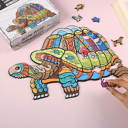 Puzzle Game for Kids 7 to 10 Years | Wooden Jigsaw Puzzle for Kids & Adults | Wooden Animal-Shaped Turtle Puzzle, 150+ Pieces, Mandala Art Design, Ages 6+