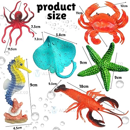 Aquatic Sea Animals Toy Set for Kids Medium Size Water Animal 6PCs Marine Jelly Fish Action Figurines for Boys & Girls Birthday Gifts Toys Under Ocean Animal for 3 Year (Sea Toys Sets)
