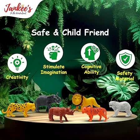Wild Animal Toy Play Set for Kids, Realistic Action Figure Playset of 6 Pcs for Boys and Girls, Zoo Forest Animal Elephant, Bear, Rhinoceros, Tiger, Lion, Leopard for Children