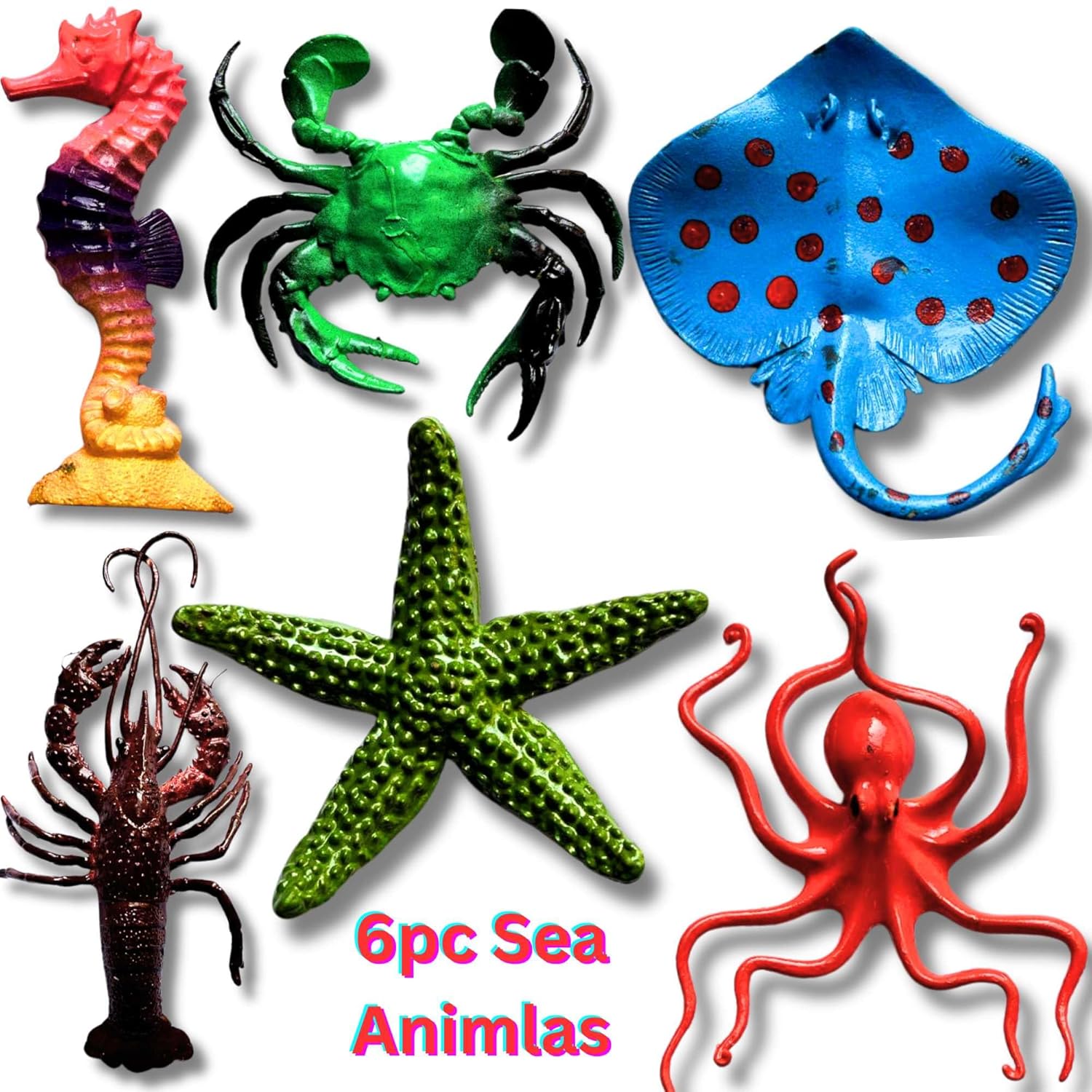 Aquatic Sea Animals Toy Set for Kids Medium Size Water Animal 6PCs Marine Jelly Fish Action Figurines for Boys & Girls Birthday Gifts Toys Under Ocean Animal for 3 Year (Sea Toys Sets)