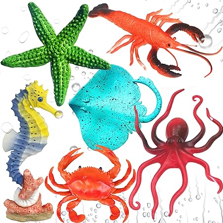 Aquatic Sea Animals Toy Set for Kids Medium Size Water Animal 6PCs Marine Jelly Fish Action Figurines for Boys & Girls Birthday Gifts Toys Under Ocean Animal for 3 Year (Sea Toys Sets)