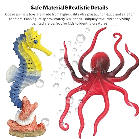 Aquatic Sea Animals Toy Set for Kids Medium Size Water Animal 6PCs Marine Jelly Fish Action Figurines for Boys & Girls Birthday Gifts Toys Under Ocean Animal for 3 Year (Sea Toys Sets)