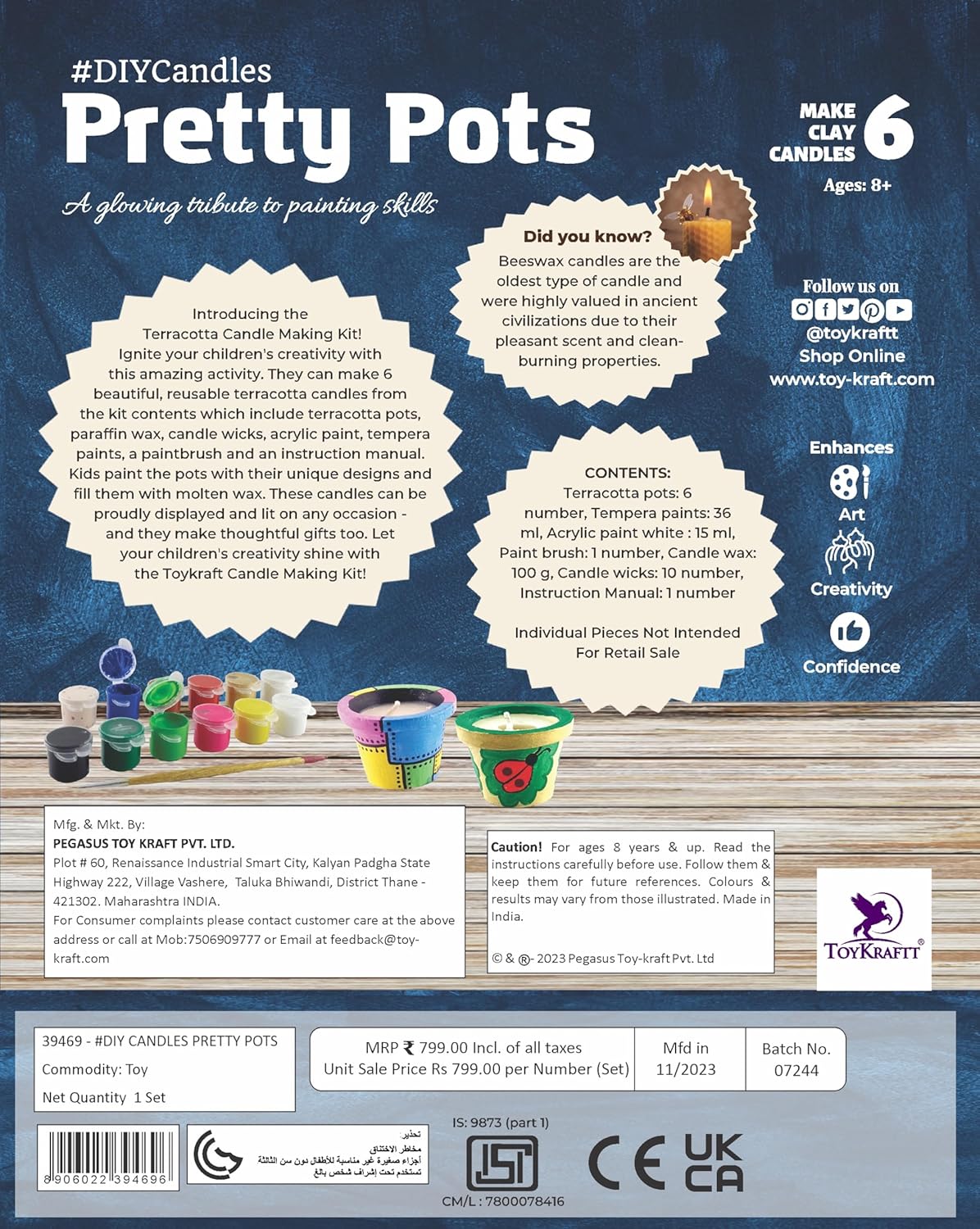 Pot Painting Candle Making Art and Craft kit, DIY Kit for Age 8 to 12 - Candles from Pretty Pots