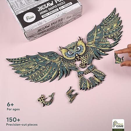 Puzzle Game for Kids 7 to 10 Years | Wooden Jigsaw Puzzle for Kids & Adults | Wooden Animal-Shaped Owl Puzzle, 150+ Pieces, Mandala Art Design, Ages 6+