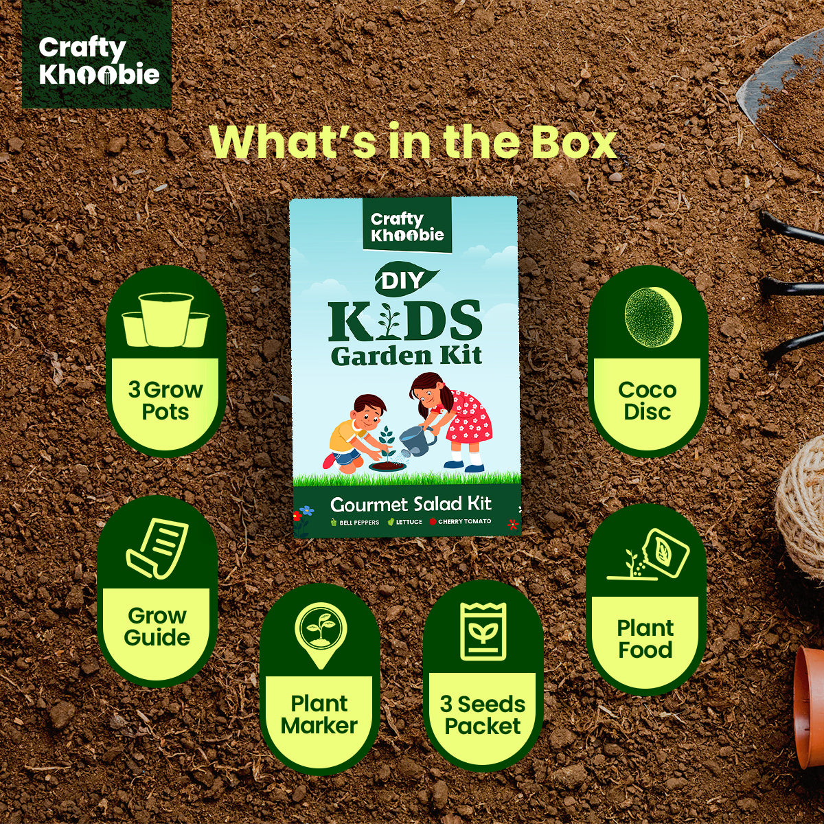 3 in 1 Gourmet Salad Kit | DIY Kit of Vegetable Seeds for Home Garden | Combo Seeds for Gardening | Grow Your Own Kit – Bell Peppers, Lettuce & Cherry Tomato Plant Seeds