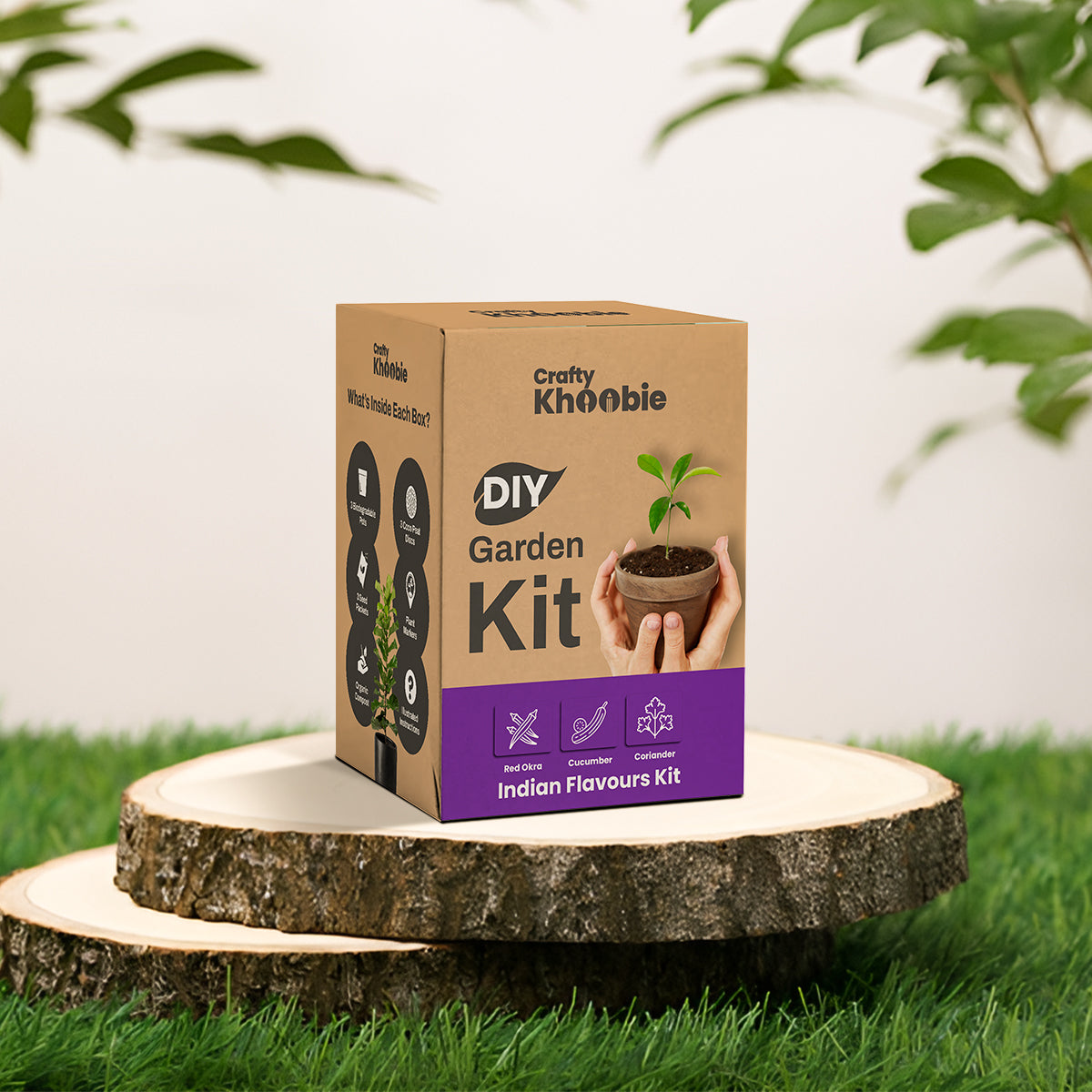 3 in 1 Indian Flavours Kit | DIY Kit of Vegetable Seeds for Home Garde |  – Red Okra, Cucumber & Coriander Plant Seeds