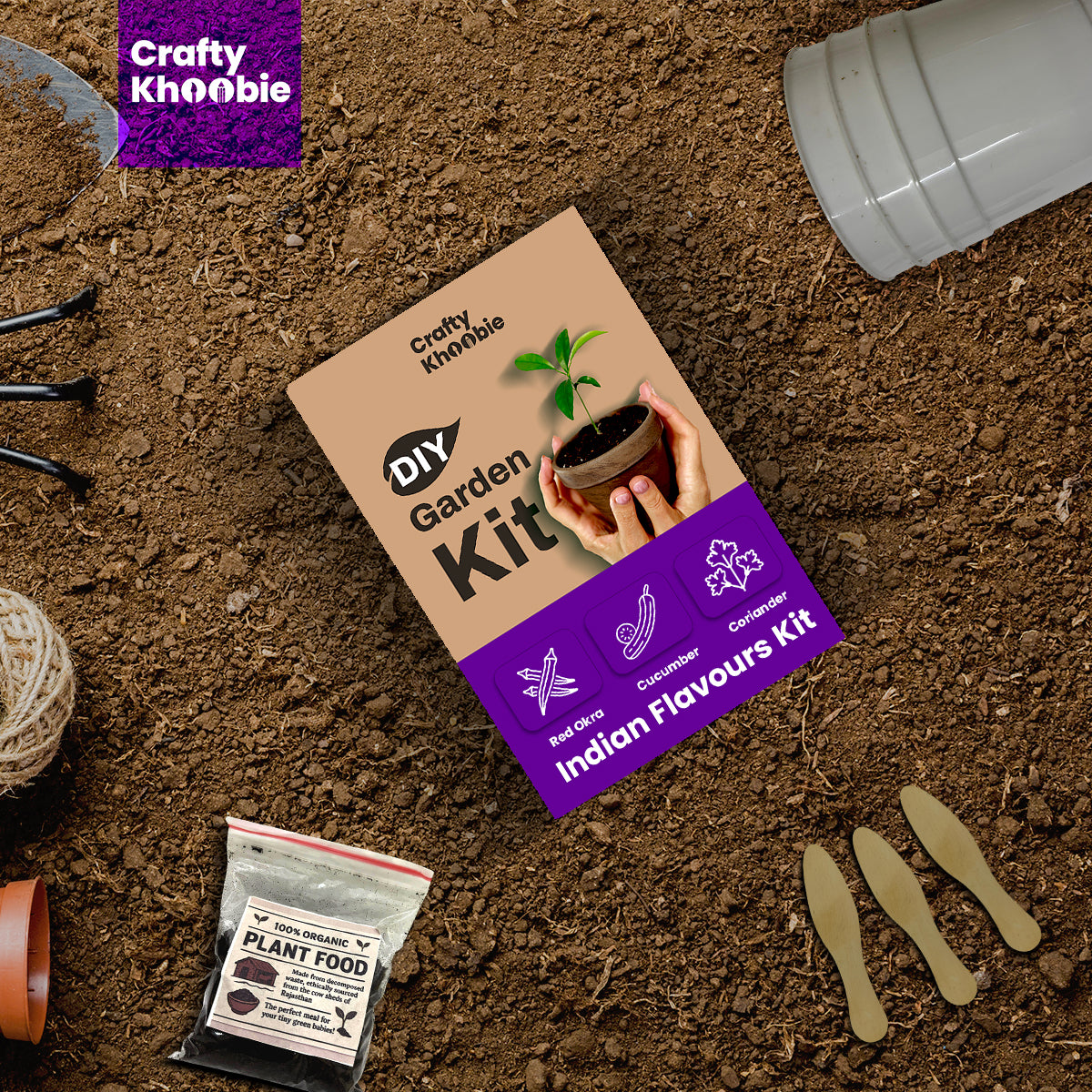 3 in 1 Indian Flavours Kit | DIY Kit of Vegetable Seeds for Home Garde |  – Red Okra, Cucumber & Coriander Plant Seeds