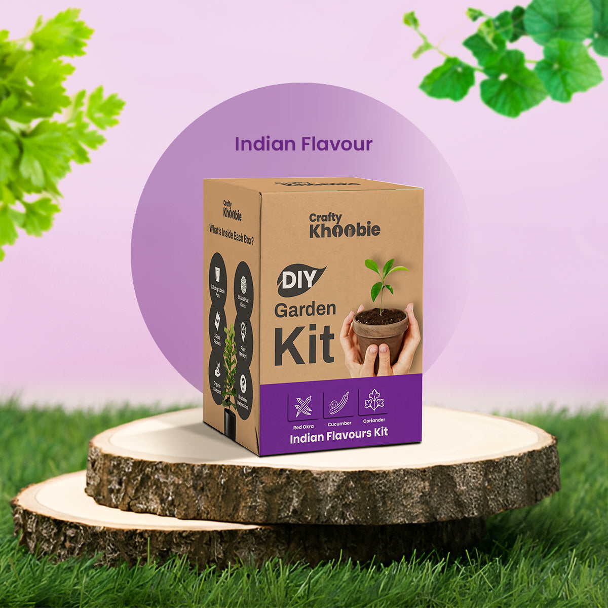 3 in 1 Indian Flavours Kit | DIY Kit of Vegetable Seeds for Home Garde |  – Red Okra, Cucumber & Coriander Plant Seeds