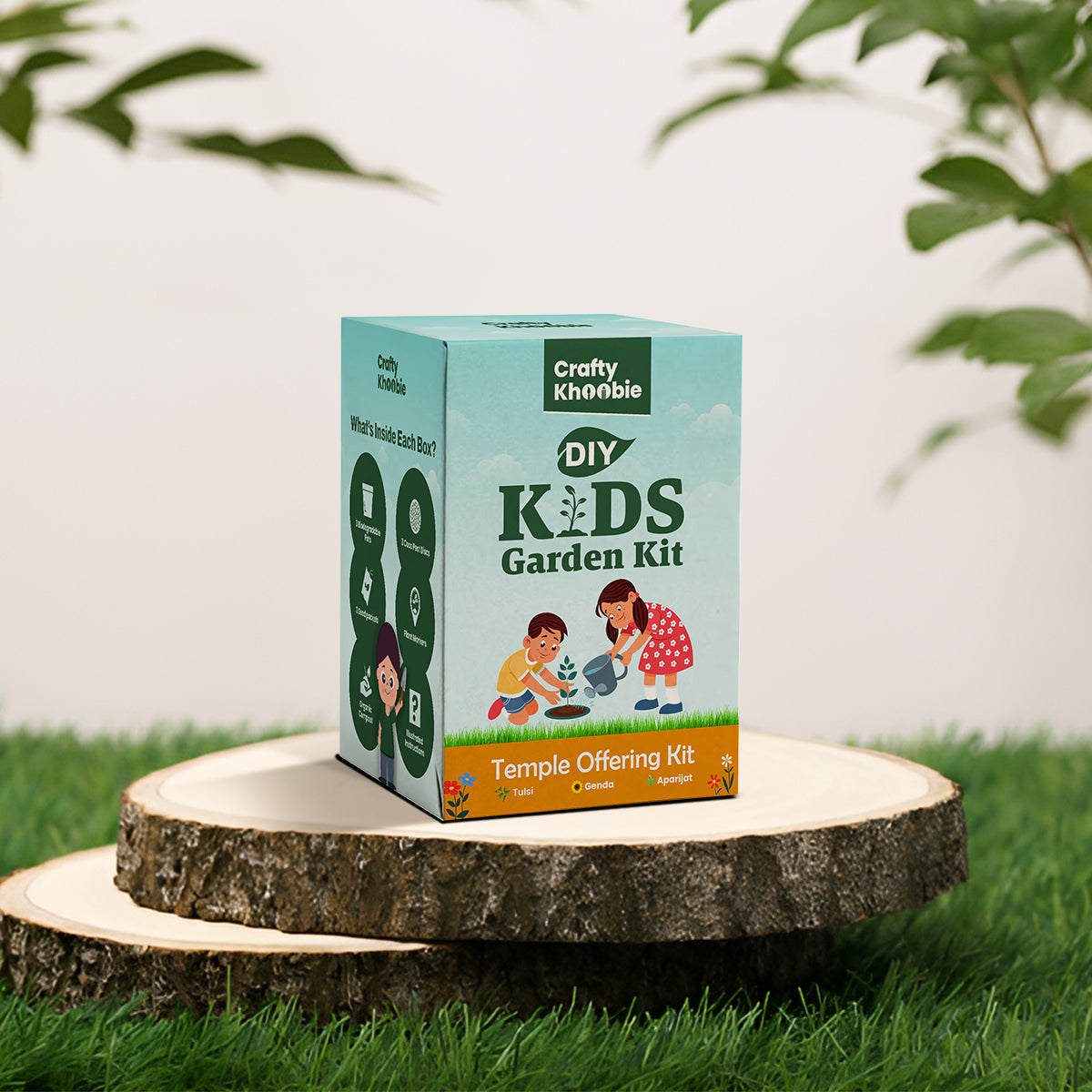 3 in 1 Temple Offering Kit | DIY Kit of Sacred Plant Seeds for Home Garden | Grow Your Own Tulsi, Genda & Aparijat | Ideal for Kids & Spiritual Gifting