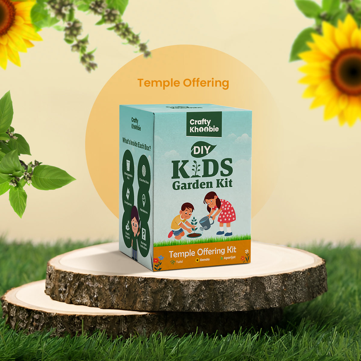 3 in 1 Temple Offering Kit | DIY Kit of Sacred Plant Seeds for Home Garden | Grow Your Own Tulsi, Genda & Aparijat | Ideal for Kids & Spiritual Gifting