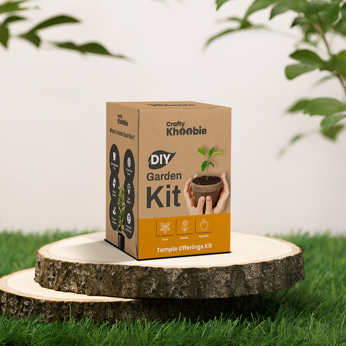 3 in 1 Temple Offerings Kit | DIY Kit of Sacred Plant Seeds for Home Garden – Tulsi, Genda & Aparijat Flower Seeds