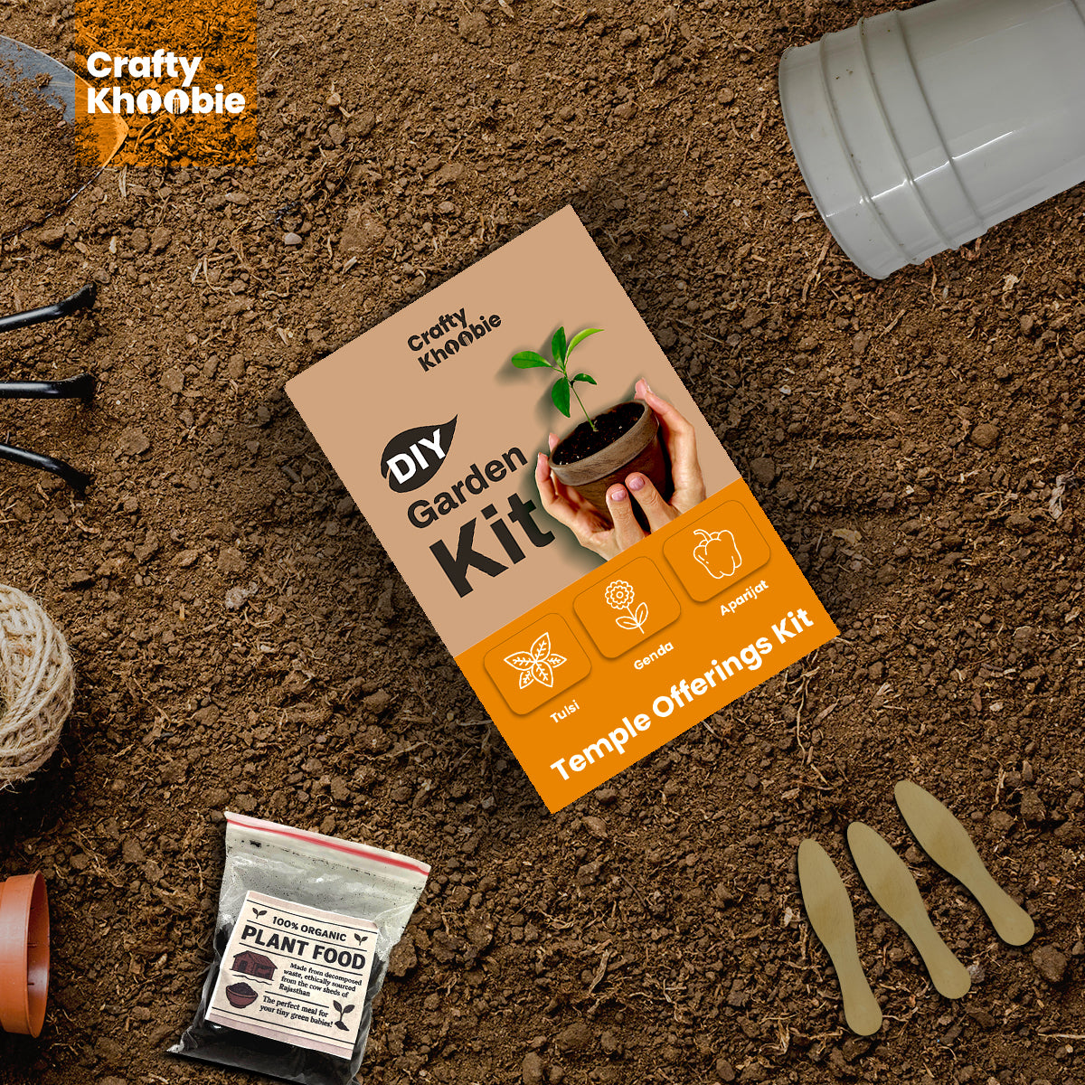 3 in 1 Temple Offerings Kit | DIY Kit of Sacred Plant Seeds for Home Garden – Tulsi, Genda & Aparijat Flower Seeds